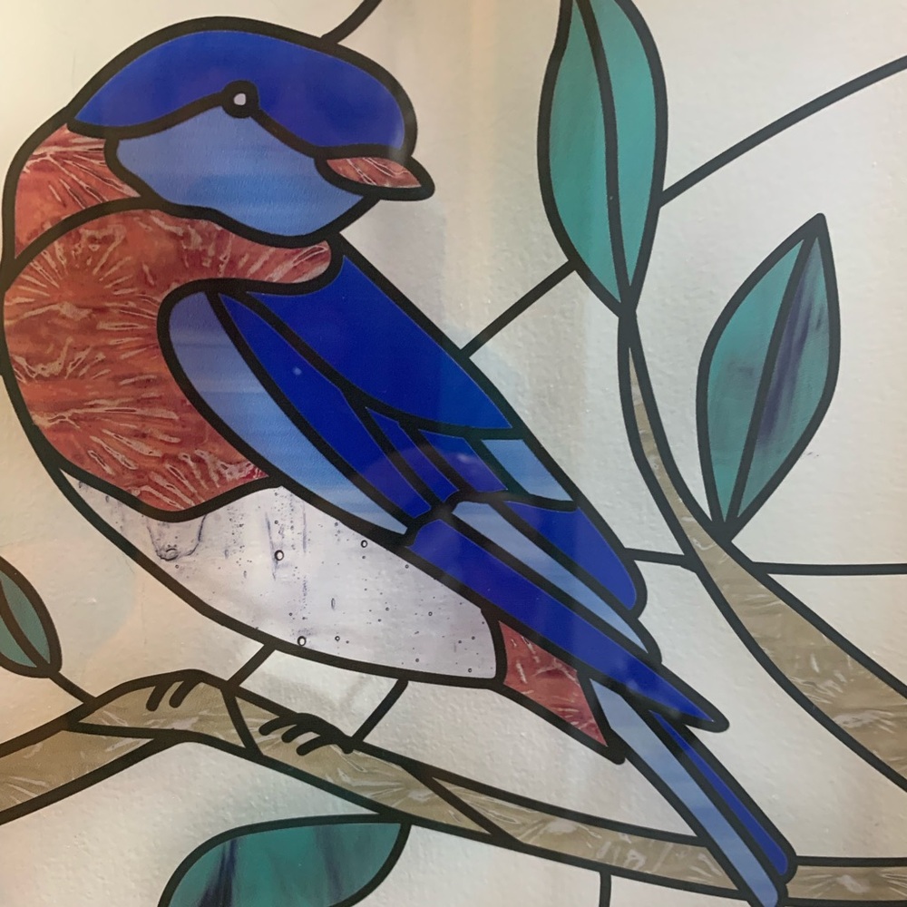 Vibrant Stained Glass Bird Art in Rustic Frame - Picture 3 of 4